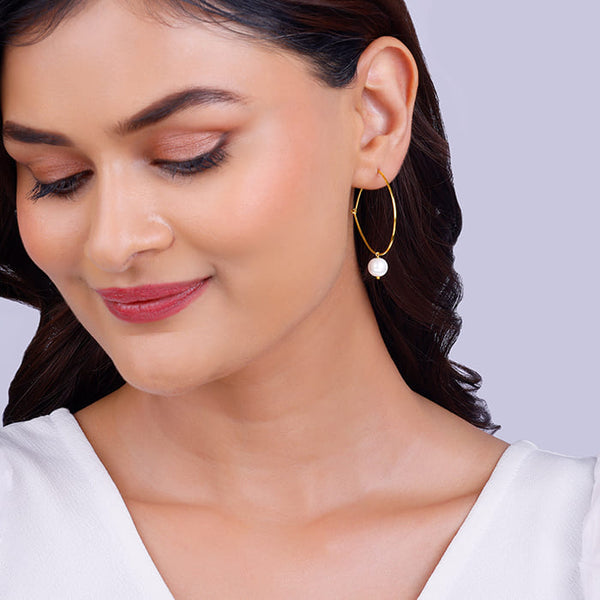 Golden Cape of Pearl Hoop Earrings