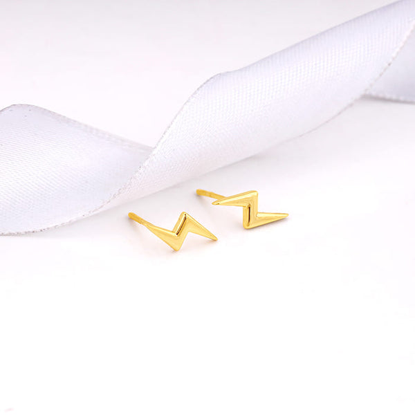 Golden Lightning Bolt Stud Earrings