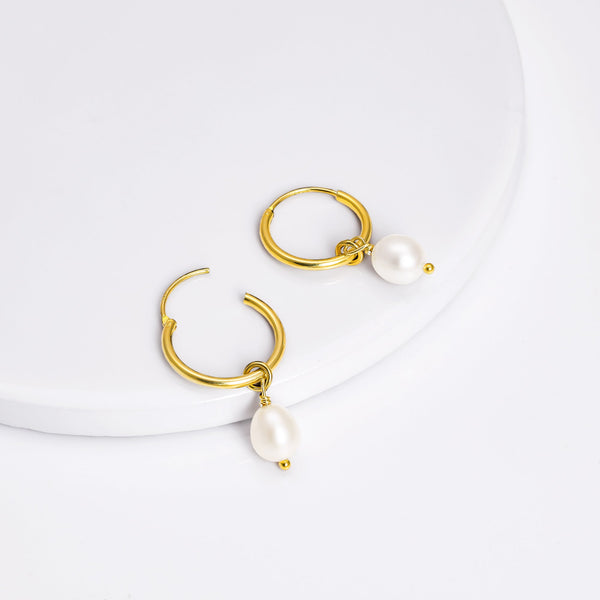 Golden Pearl Drop Hoops