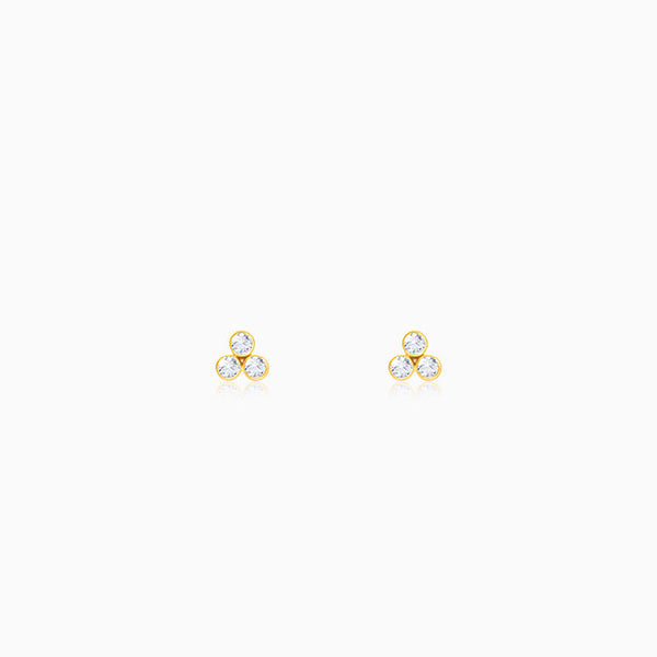 Golden Three-Stoned StudEarrings