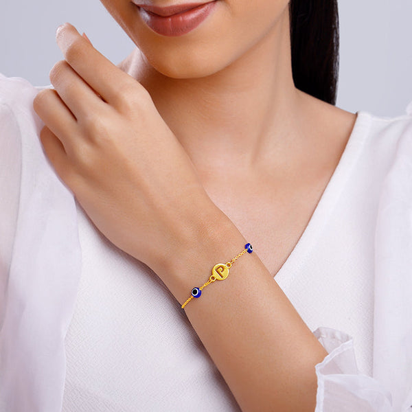 Golden Personalised Evil Eye Initial Bracelet