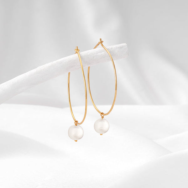 Golden Cape of Pearl Hoop Earrings