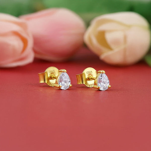 Golden Peardrop Stud Earrings