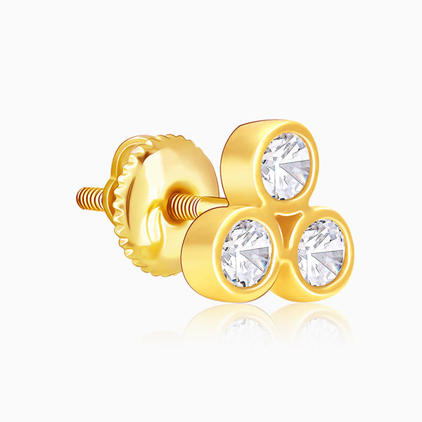 Golden Three-Stoned StudEarrings
