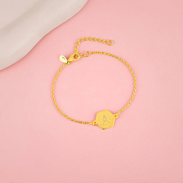 Golden Personalised Hexagon Initial Bracelet